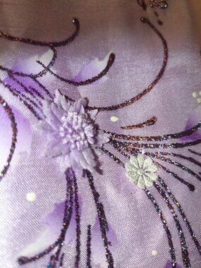 💜 100% Silk Hand-painted w/ Embroidered Flowers Áo Dài Pant Set XXL NWOT